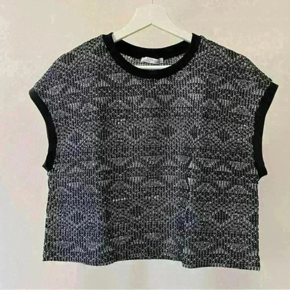 ZARA Metallic Black Mesh Wide Oversized Sleeveless Crop Tank Top Blouse Size S - Picture 2 of 8